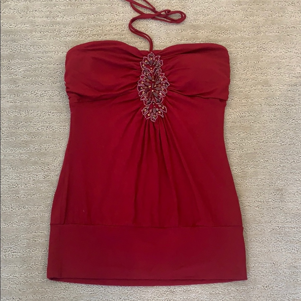 Red embellished top